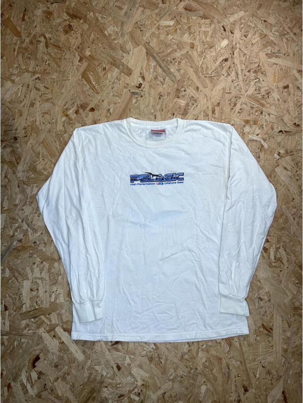 Pelagic High Performance Offshore Gear Shirt Mens Medium White Long Sleeve Fish